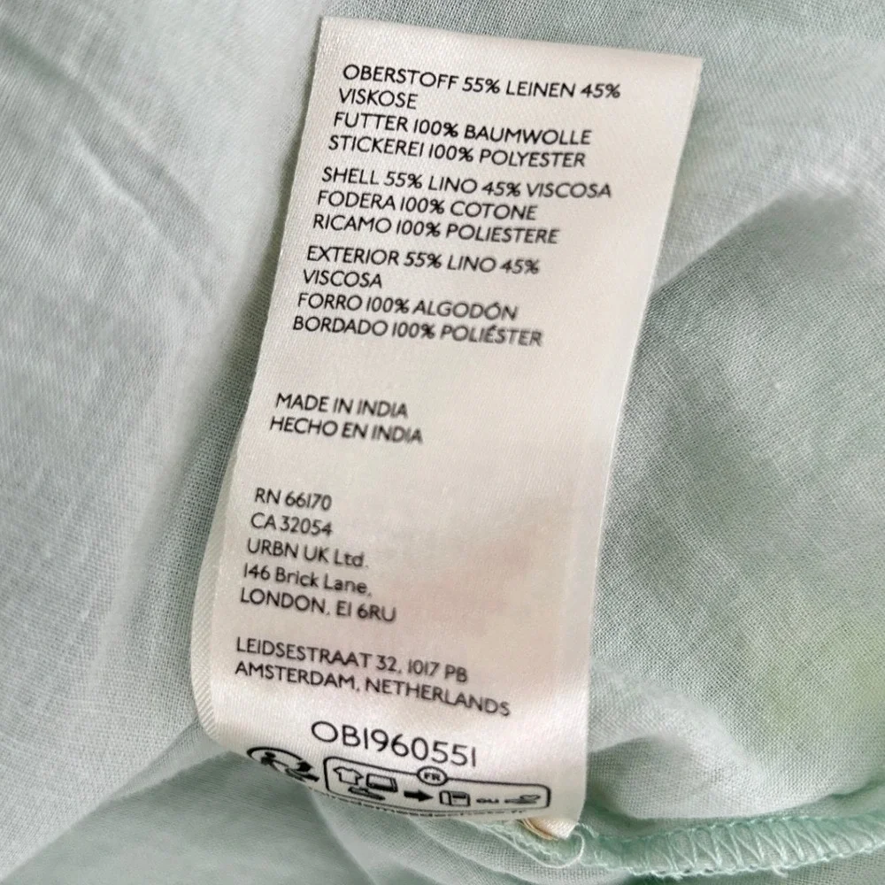 Anthropologie Somerset Mini Dress Small Linen Blend Mint Embroidered - Picture 5 of 7